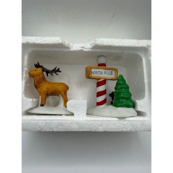 Lemax Other - Lemax Dickensvale Vintage Village Porcelain North Pole Sign & Reindeer Set 2pc